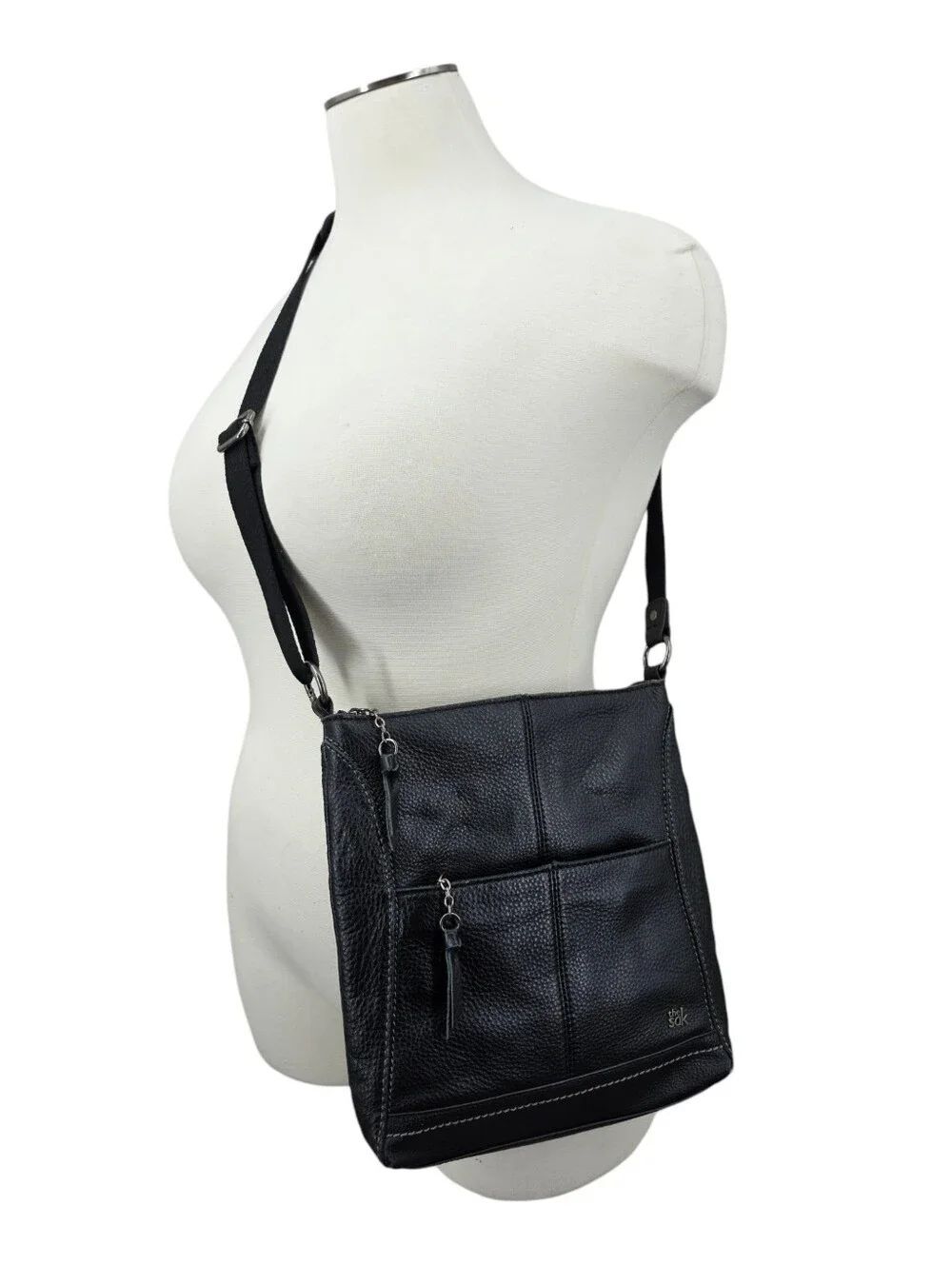 The Sak Lucia Black Pebbled Leather Crossbody Bag Purse Handbag